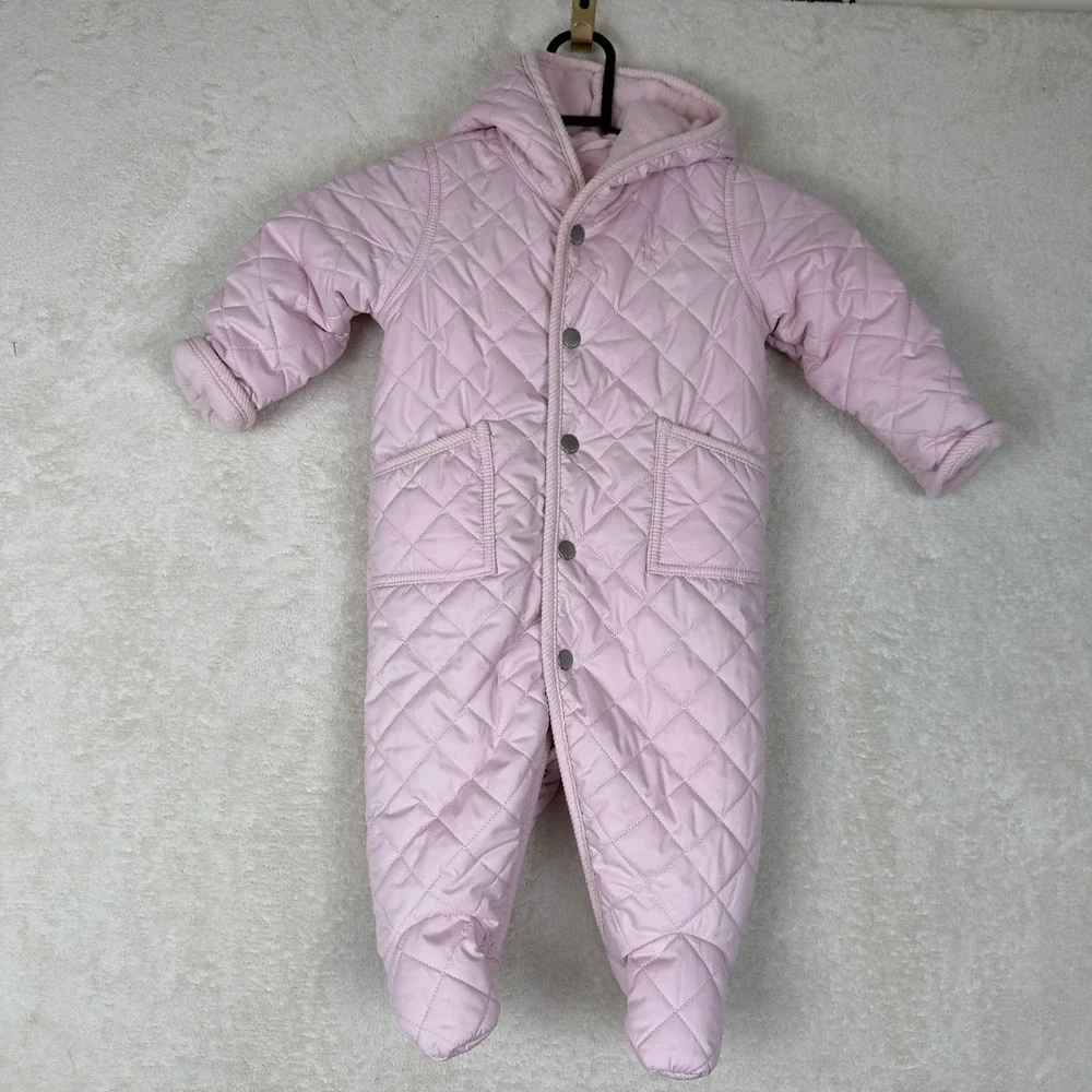 Ralph Lauren Baby Girl Pink Quilted Pram Snowsuit Winter Outfit‎ 6M